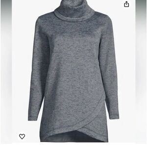 LAND’S END Women's Sweater Fleece Tunic Cowl Neck Pullover Gray Size 14/16